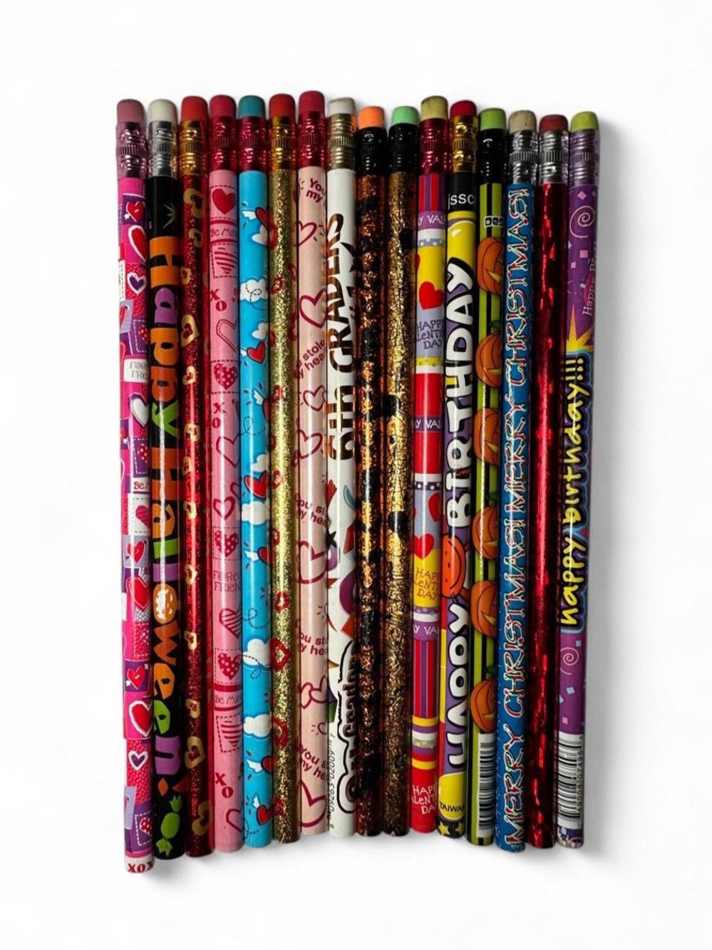 NWT Vintage 90s 2000s 16 Assorted Wooden Pencils Colorful Holiday Teacher